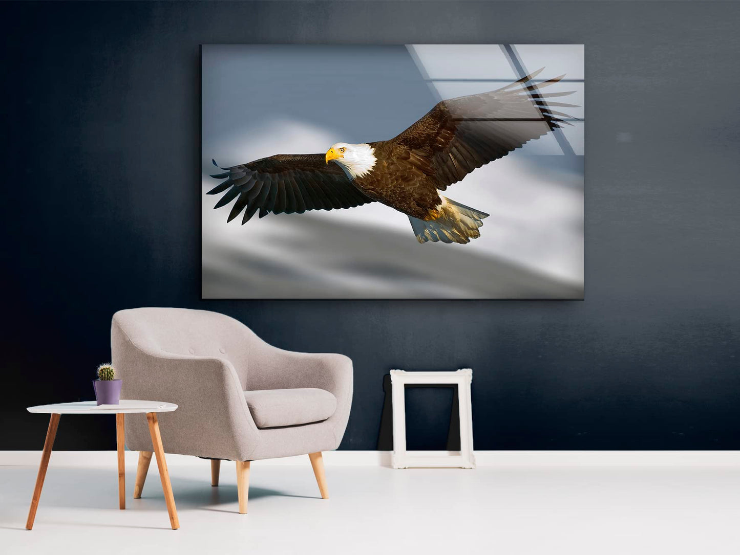 Flying Bald Eagle Glass Wall Art