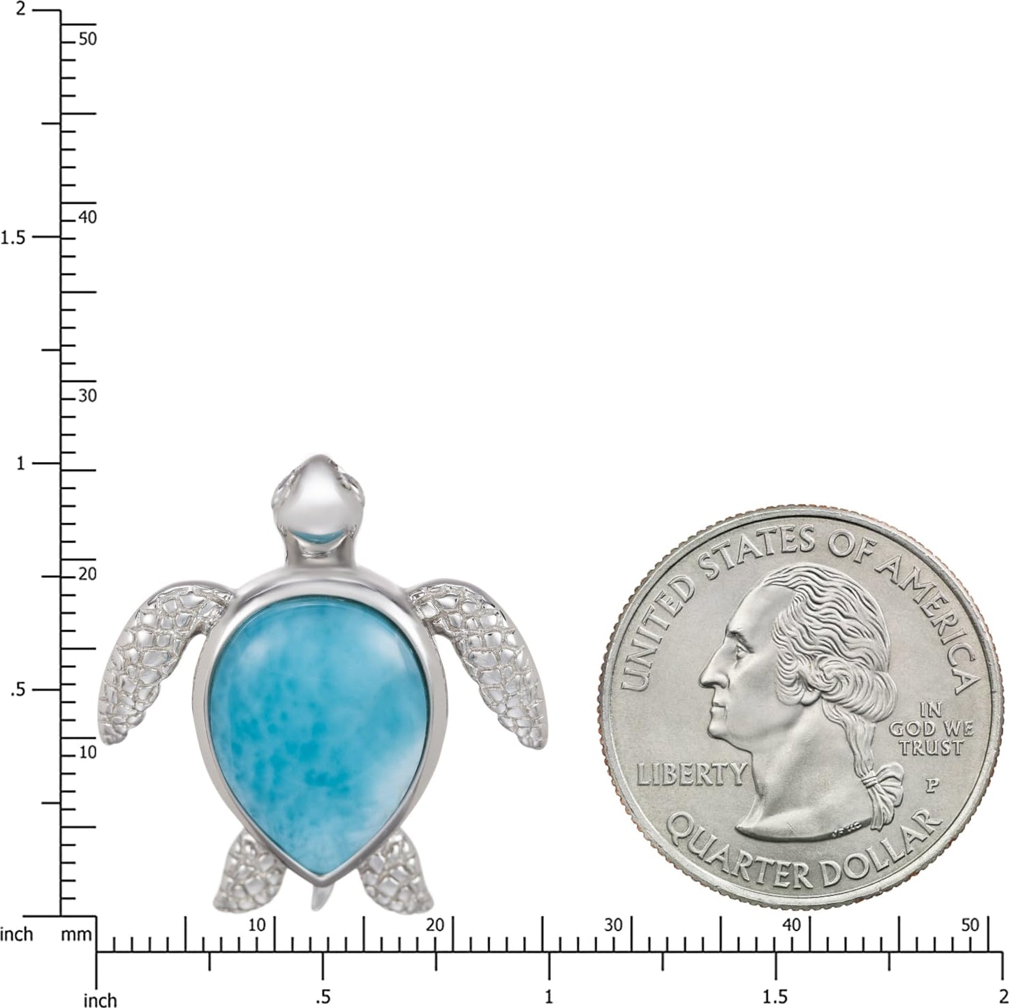 Turtle Design Necklace in Sterling Silver and Natural Larimar