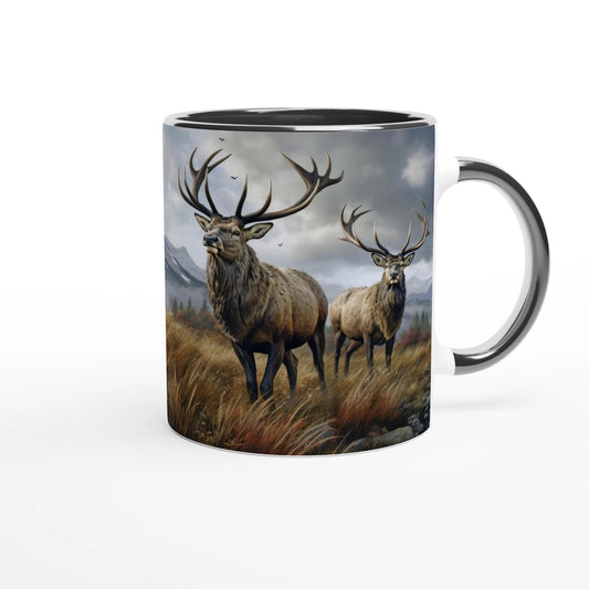 two majestic looking elk in a wild setting on a ceramic coffee mug