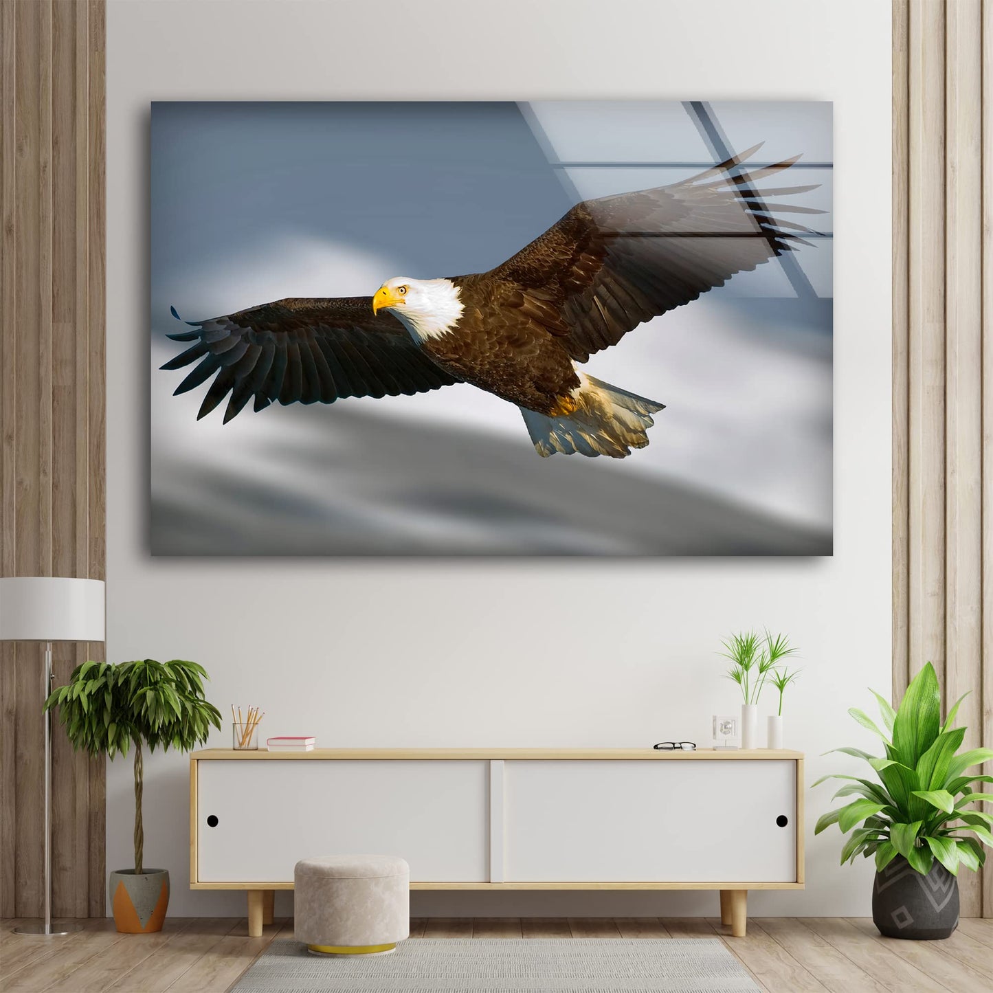 Flying Bald Eagle Glass Wall Art