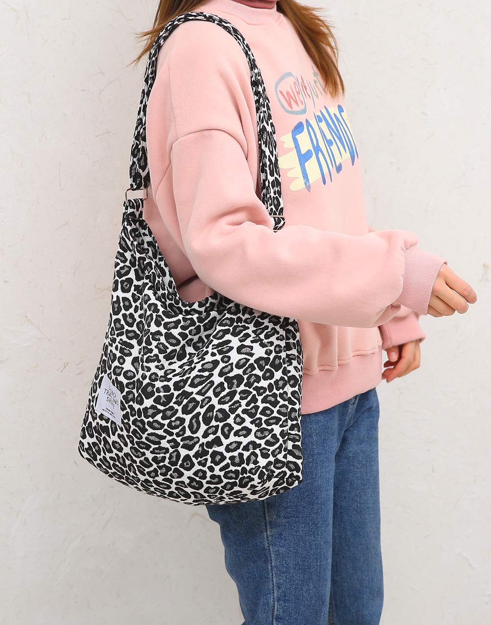 Canvas Shoulder Bag With Leopard