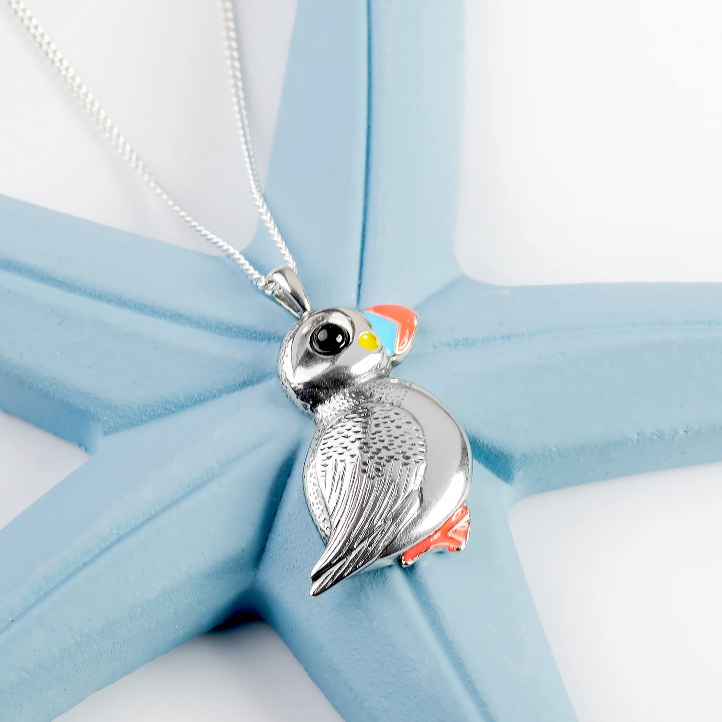Puffin Necklace in Sterling Silver and Amber