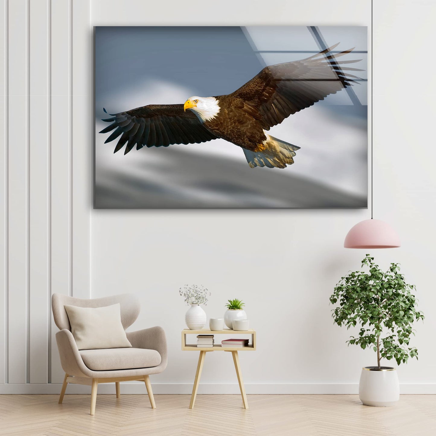 Flying Bald Eagle Glass Wall Art