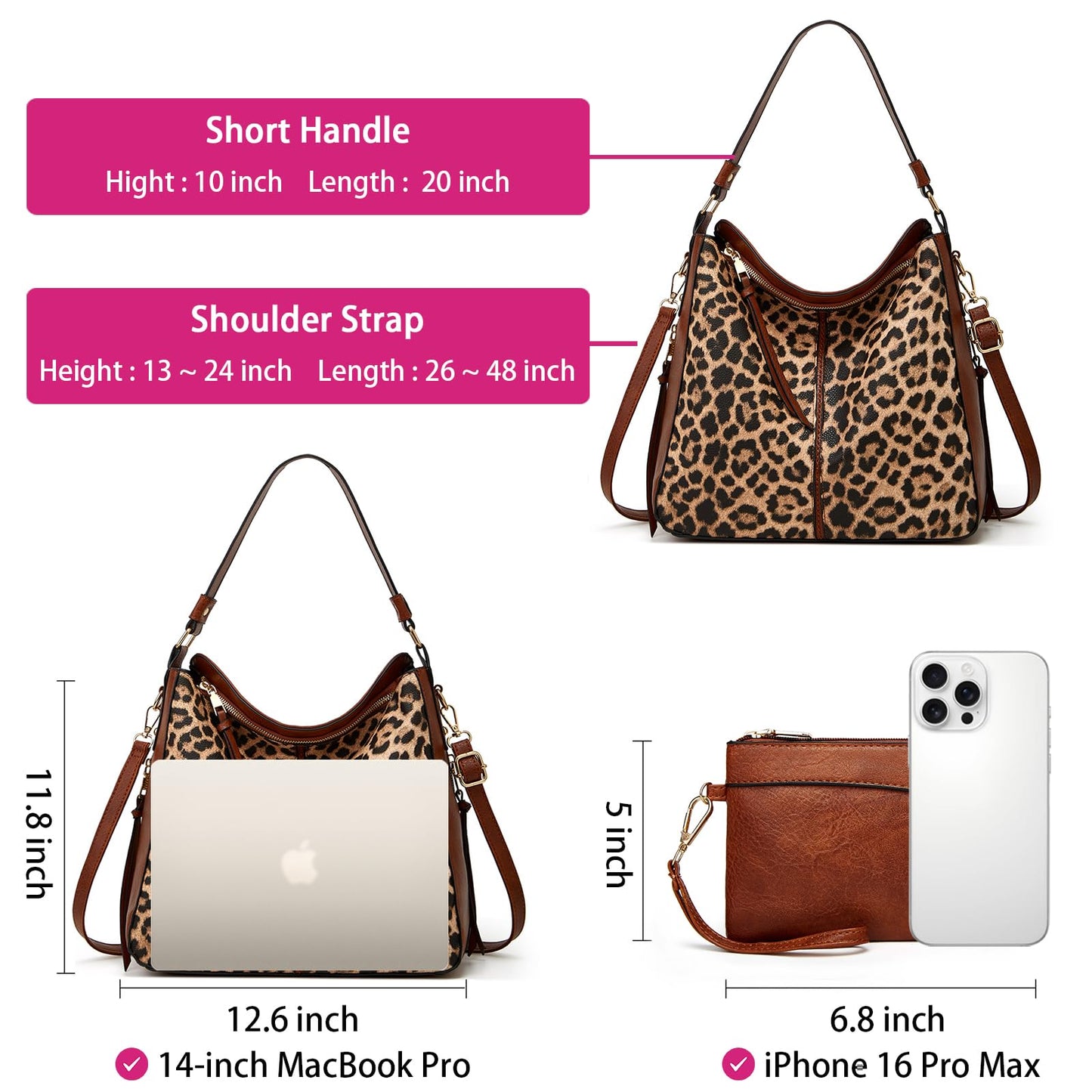 Soft Leather Crossbody Shoulder Handbag - Leopard