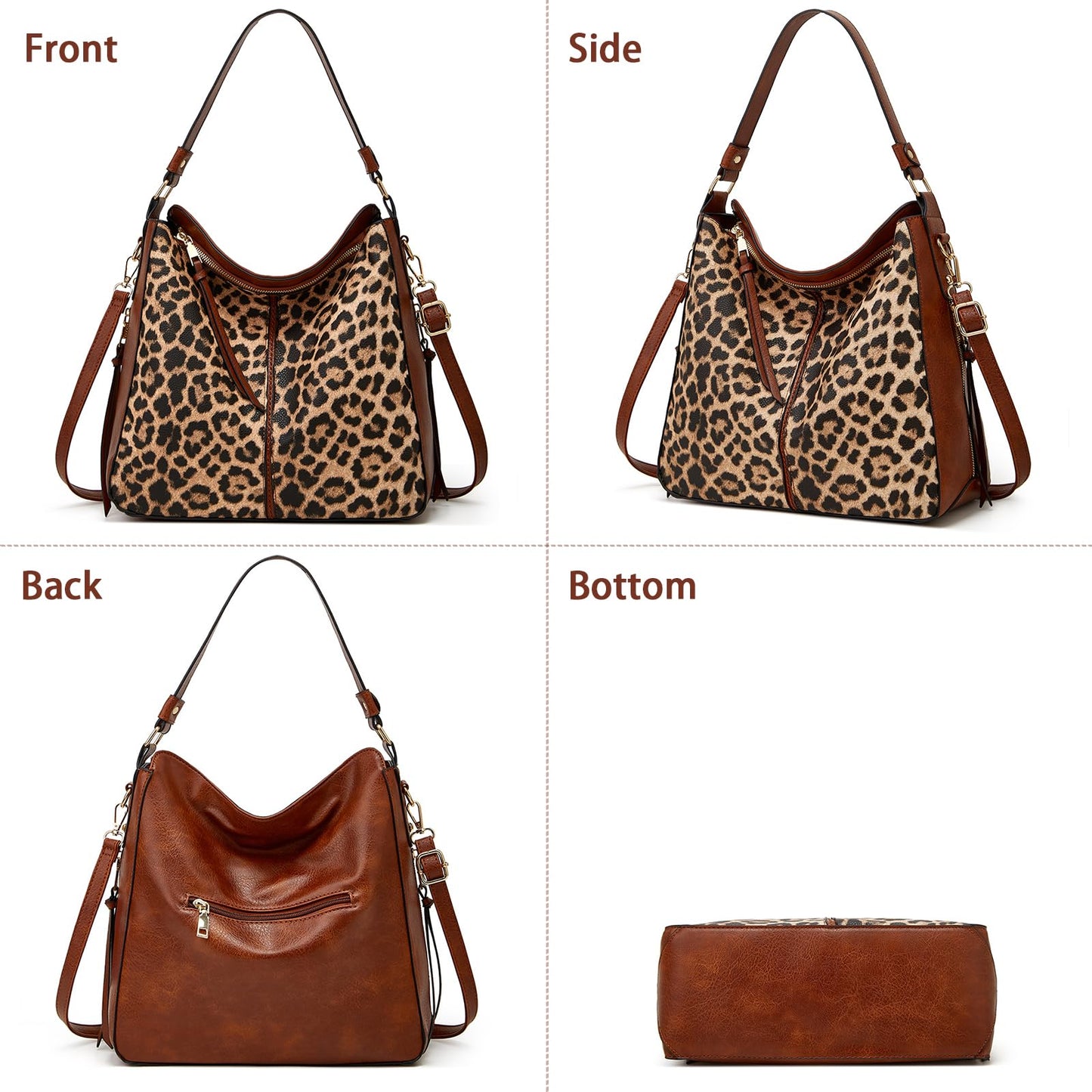 Soft Leather Crossbody Shoulder Handbag - Leopard