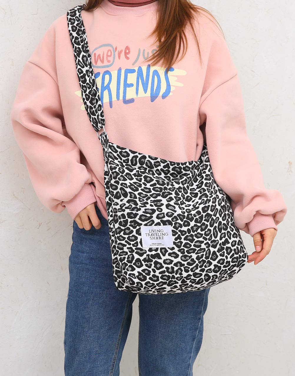 Canvas Shoulder Bag With Leopard