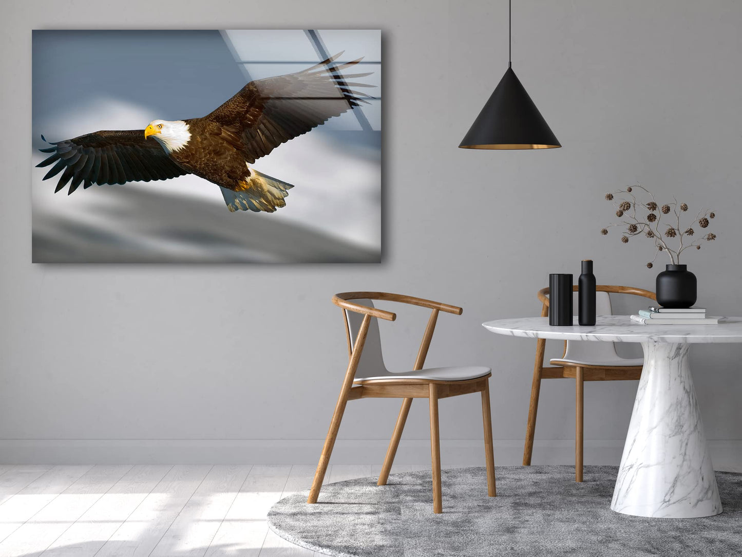 Flying Bald Eagle Glass Wall Art