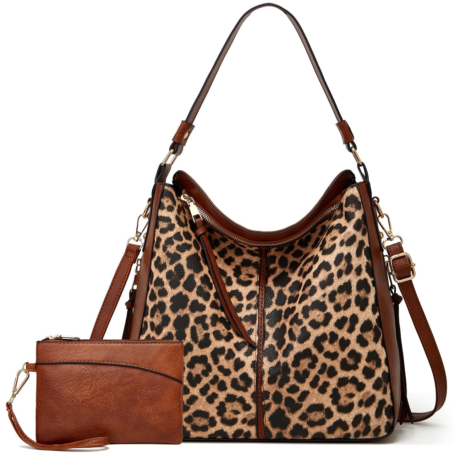 Soft Leather Crossbody Shoulder Handbag - Leopard