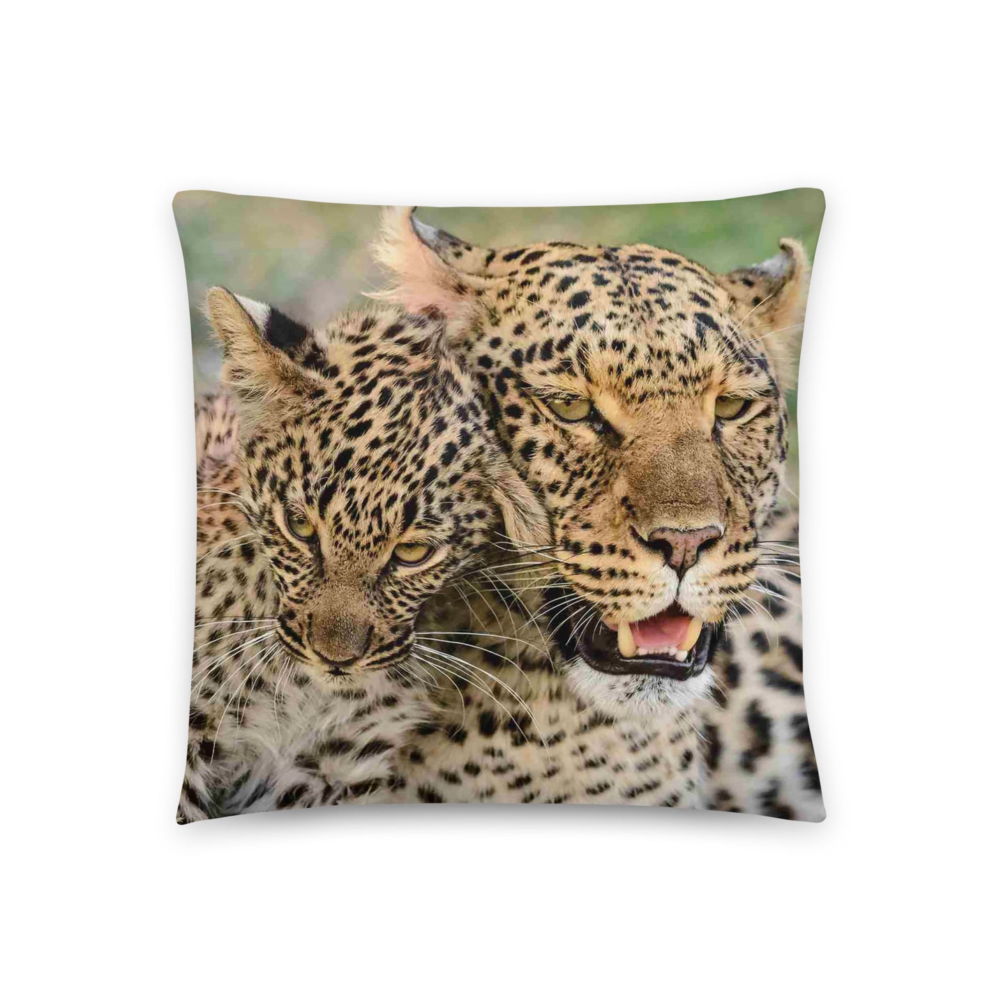 Throw Pillow with a Print of a leopard and Cub