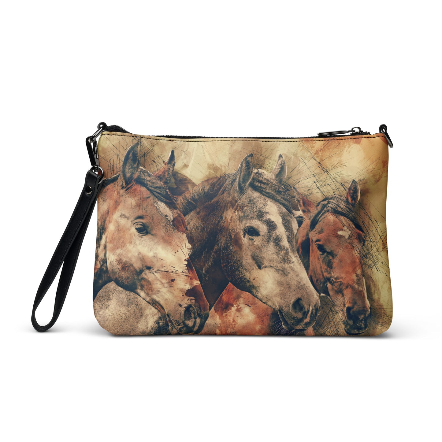 Crossbody bag Printed with a scene of 3 Horses
