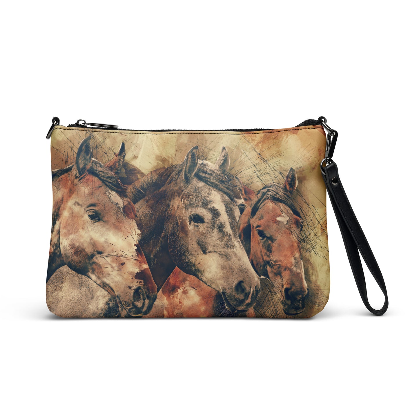 Crossbody bag Printed with a scene of 3 Horses