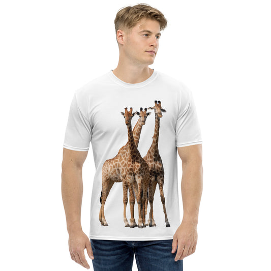 Mens T-shirt printed with 3 giraffes