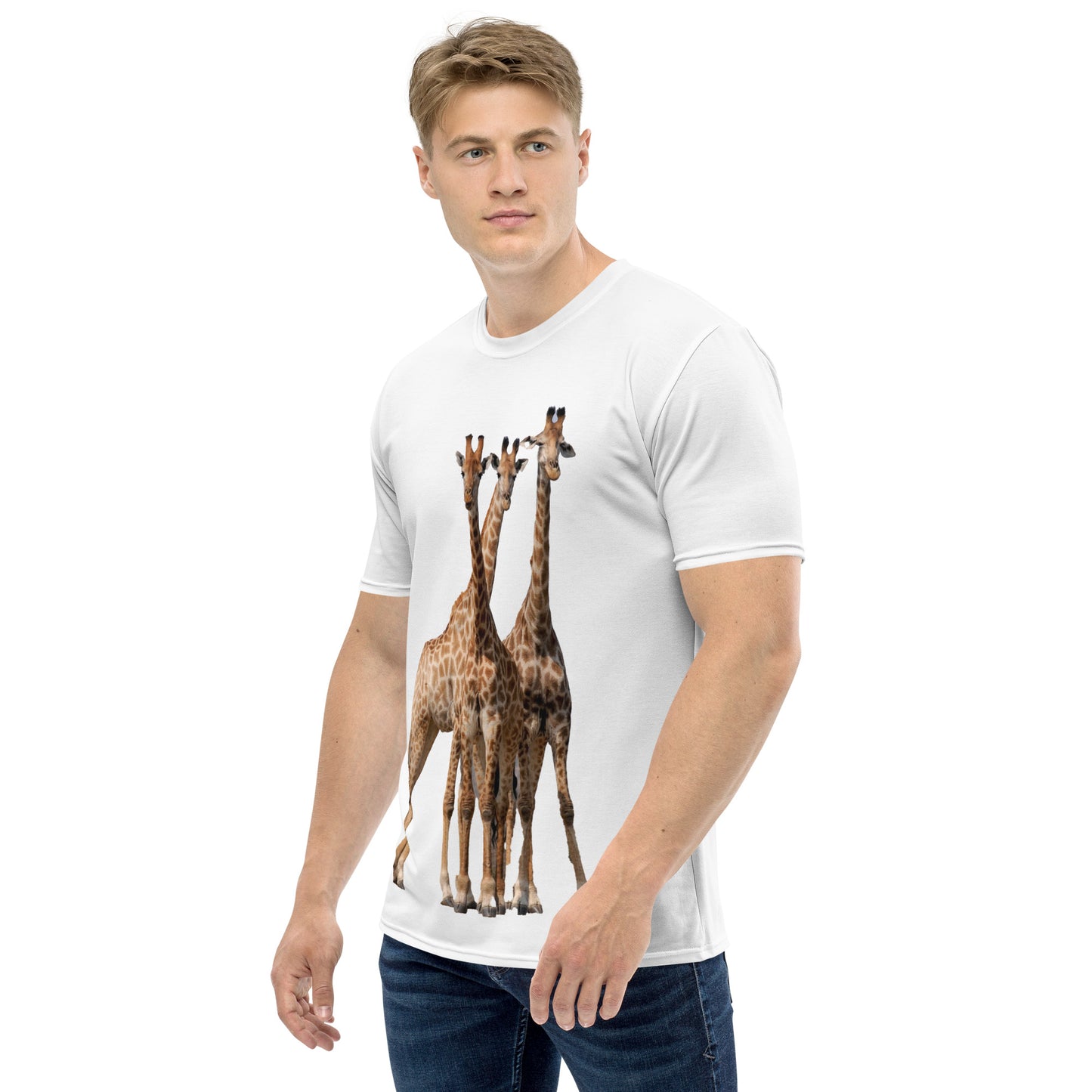 Mens T-shirt printed with 3 giraffes