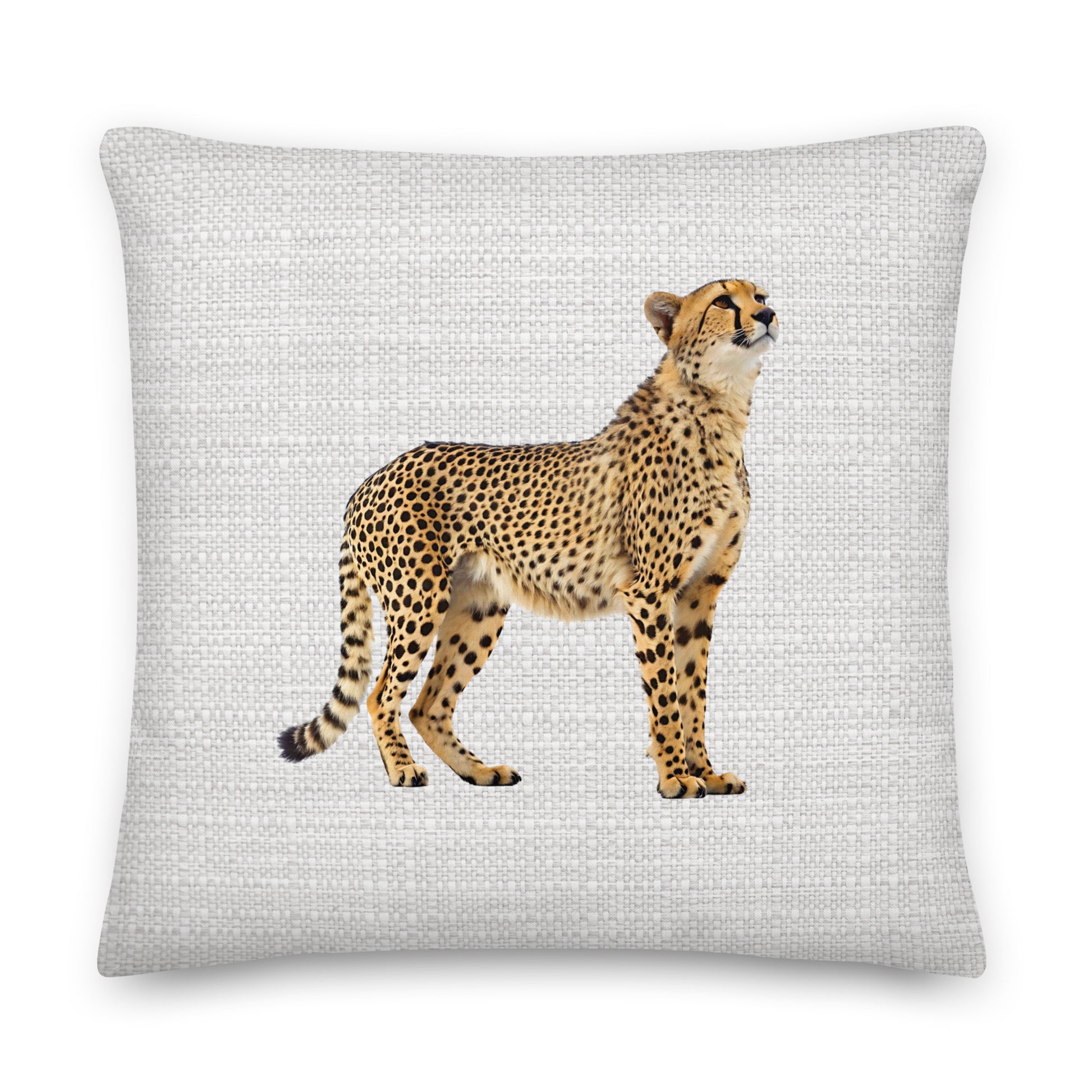 cushion throw pillow with a cheetah design on a neutral coloured  background