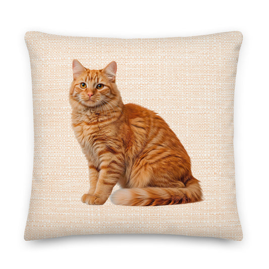 gibger cat design on a beige cushion throw pillow