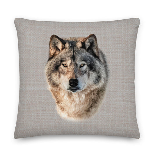 Cushion pillow with a wolf design on a gray background