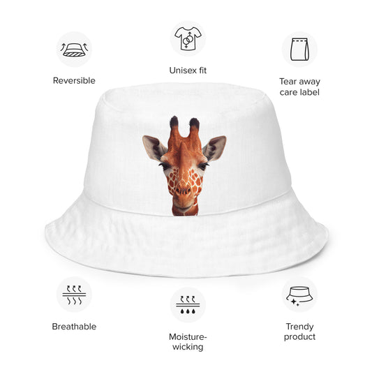 Reversible bucket hat with giraffe and ostrich