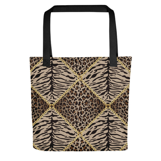 Tote bag with leopard and zebra print