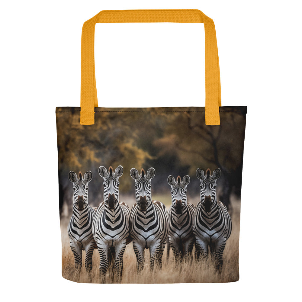 Tote bag printed with 5 zebras
