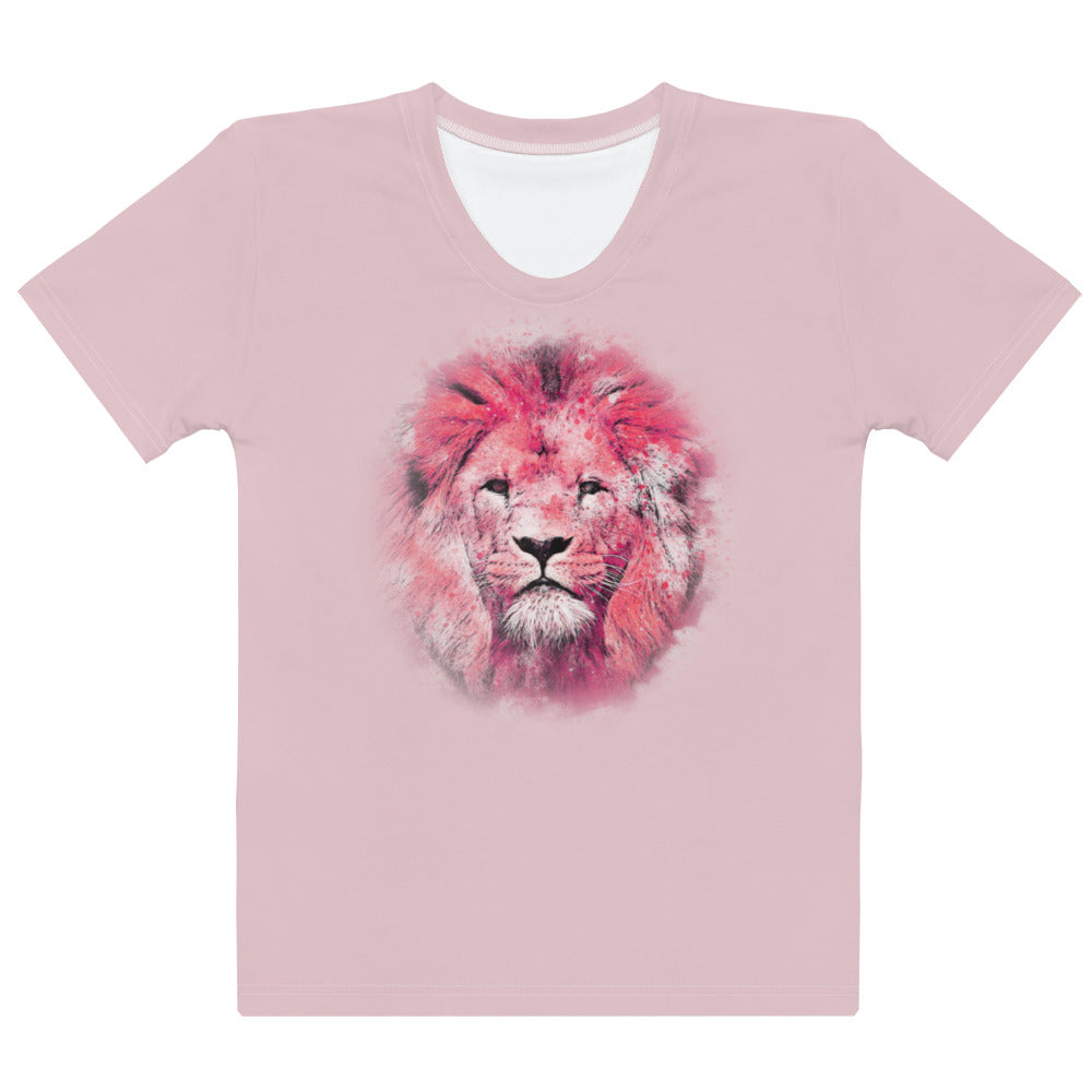 Womens T-Shirt with a Pink Lion printed on pink material