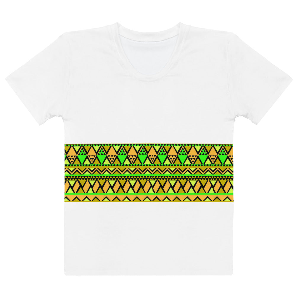 Womens T-Shirt Printed with a Green Patterned Band