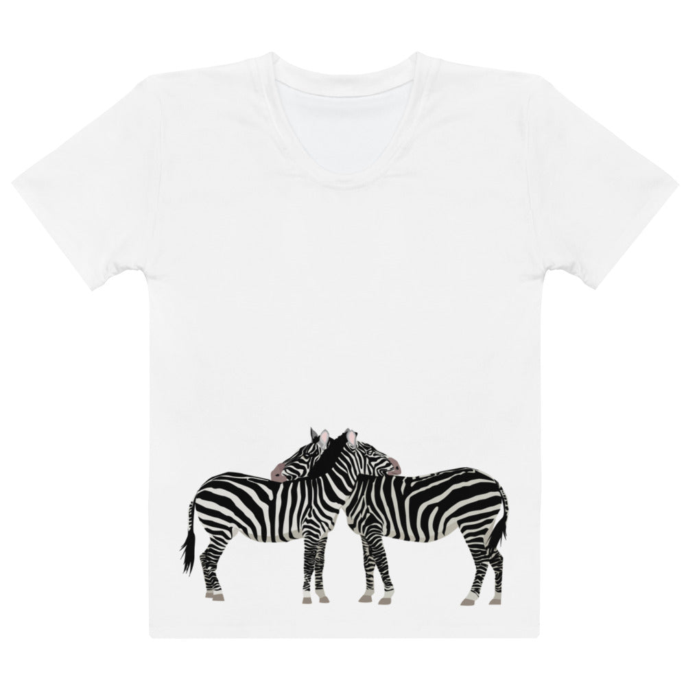 Womens T-Shirt Printed With A Pair of Zebras