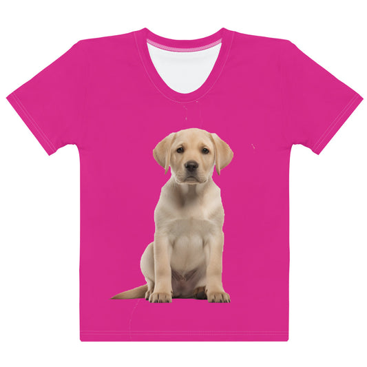 Womens T-Shirt printed with a Labrador Puppy on Barbi Doll Pink