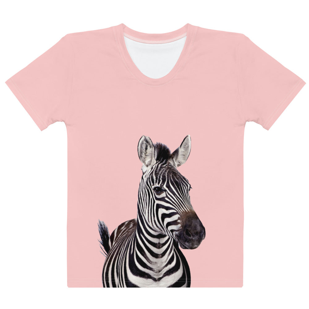 Womens T-Shirt with a Zebra Printed on the front.
