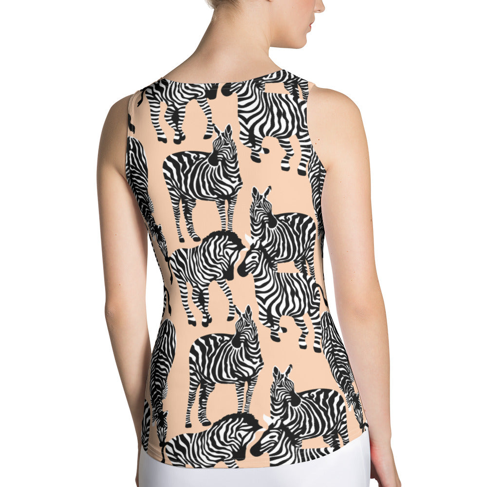 Pink Tank Top Printed with Zebras
