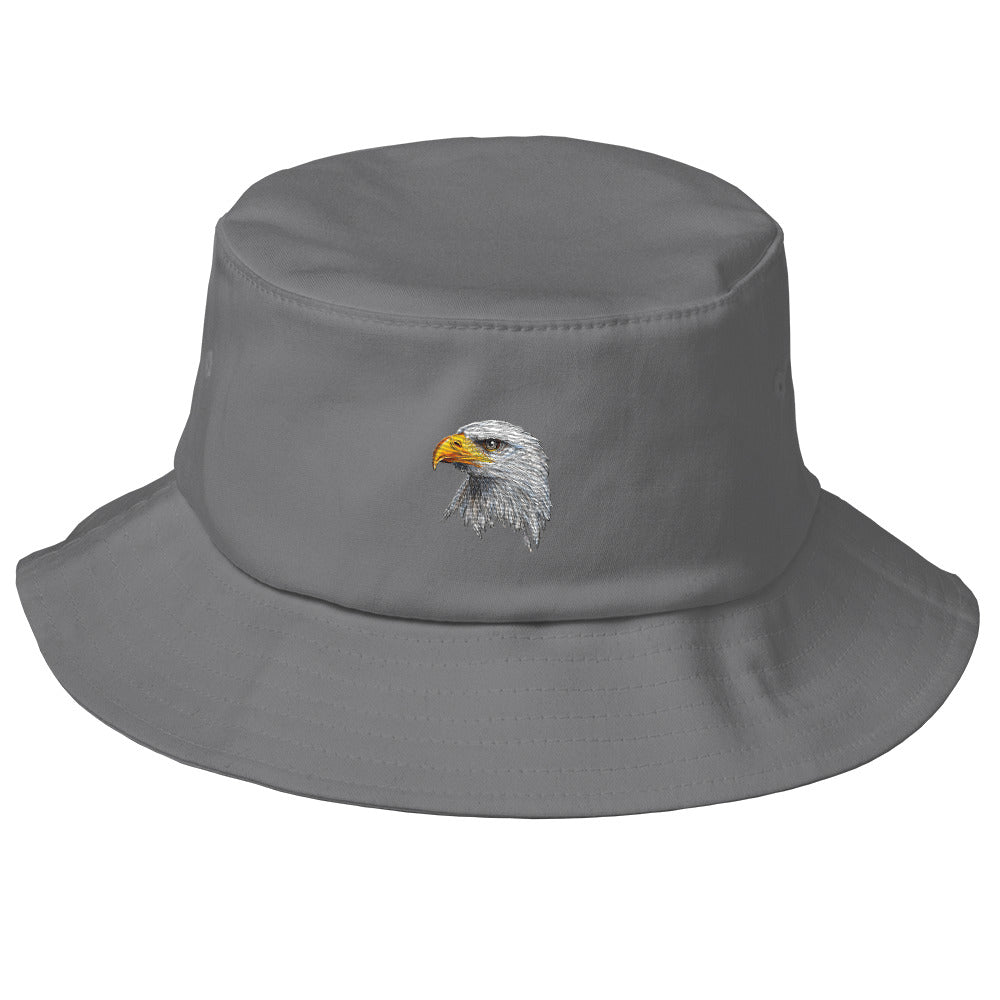 Old School Bucket Hat eagle embroidered with a bald eagle