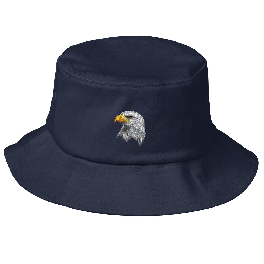 Old School Bucket Hat eagle embroidered with a bald eagle
