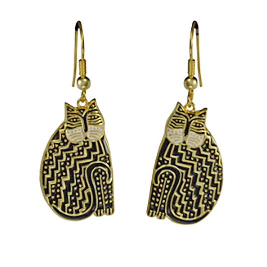 cat design dangle earings in black and gold colour