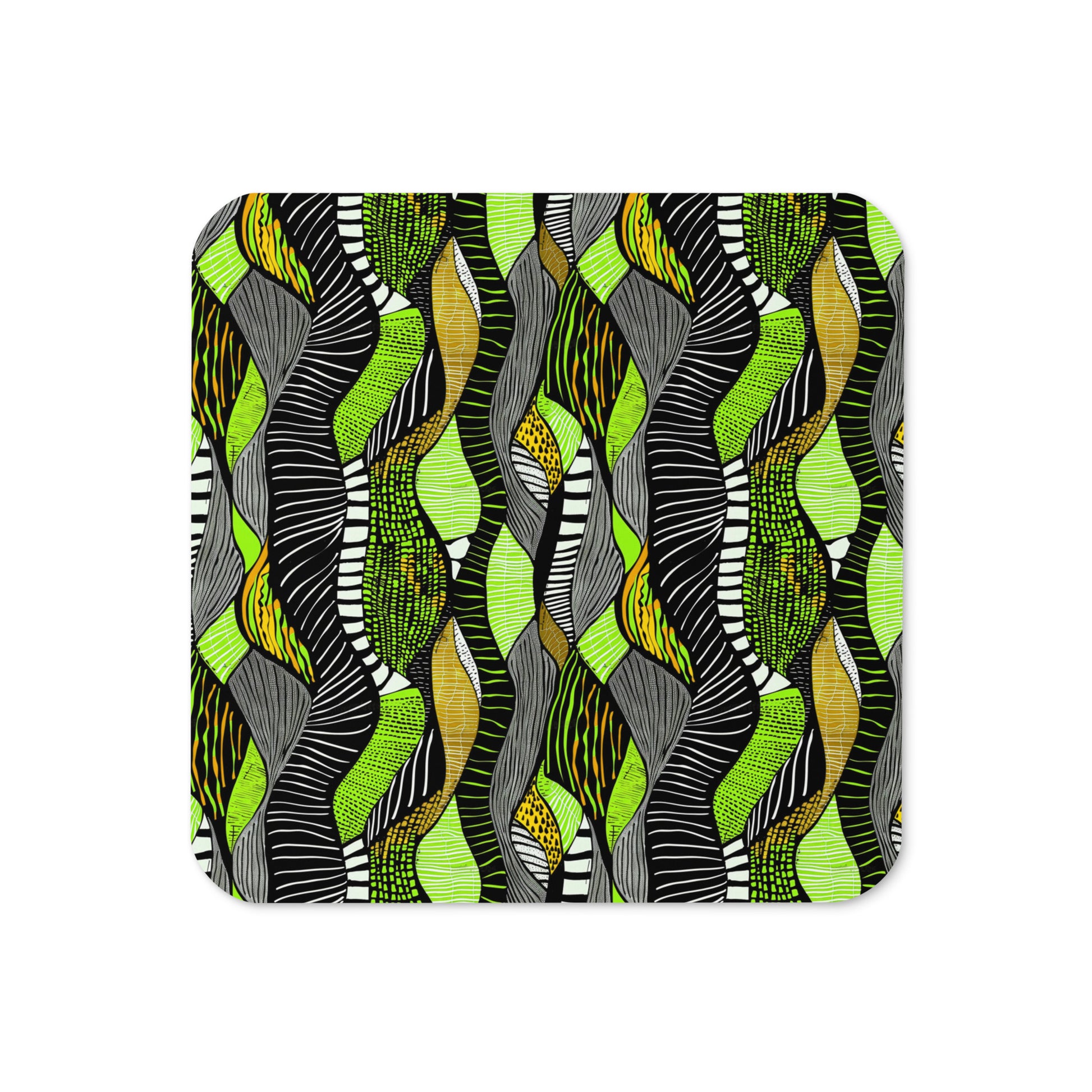 green and animal print design on a drinks coaster