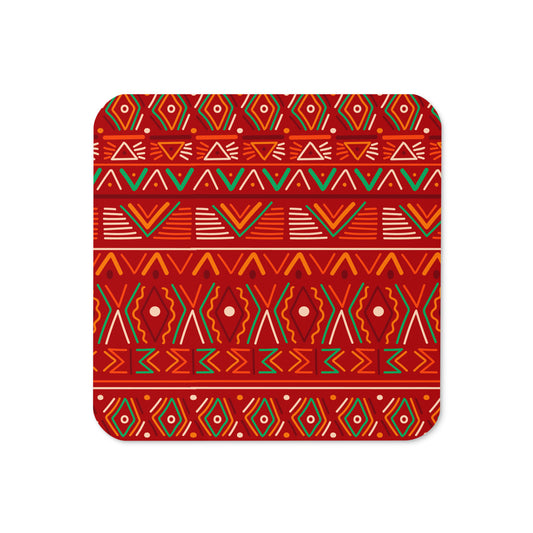 vibrant red linear pattern on a drinks coaster
