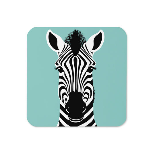 zebra head design on a blue drinks coaster