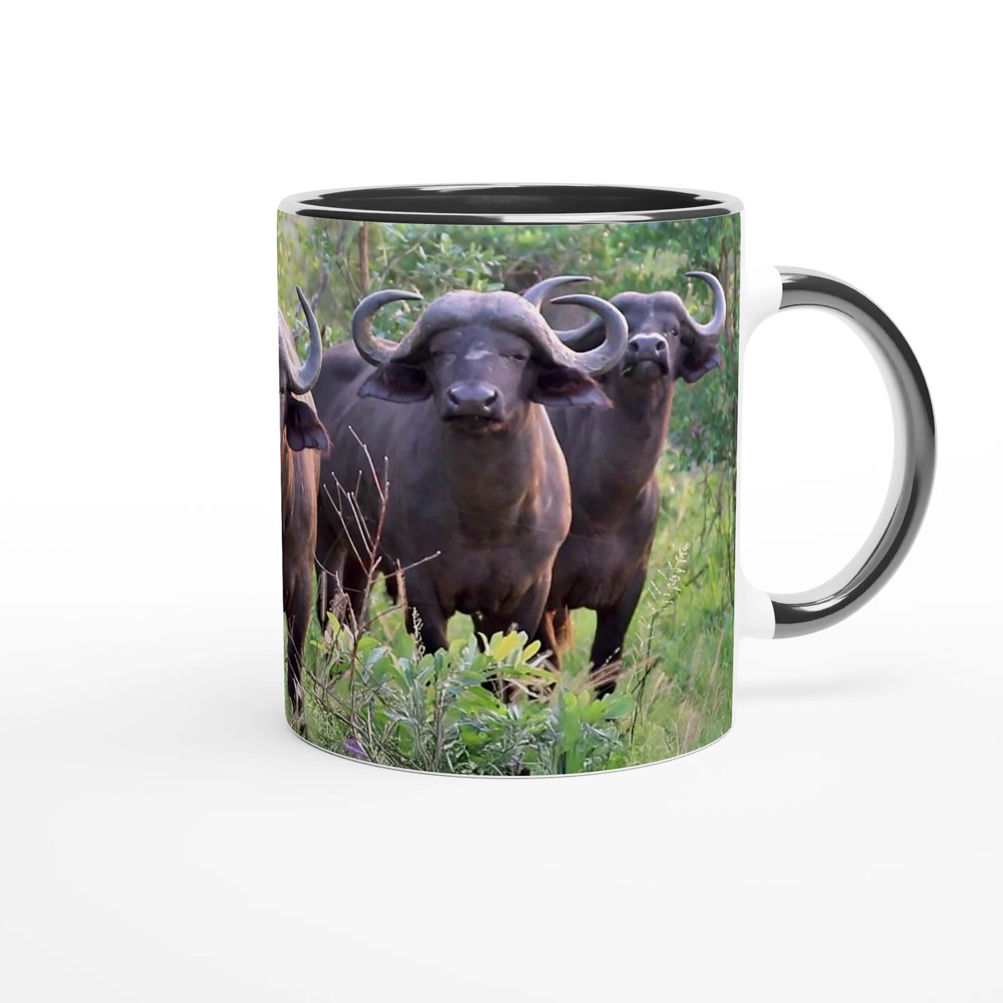 group of cape buffalo on a ceramic coffee mug