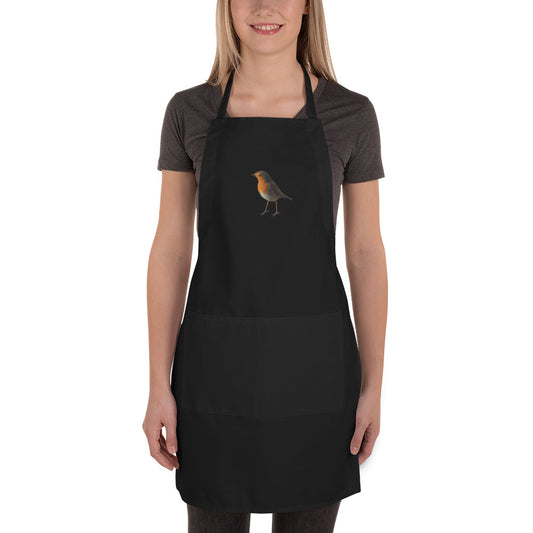 Apron embroidered with an English Robin