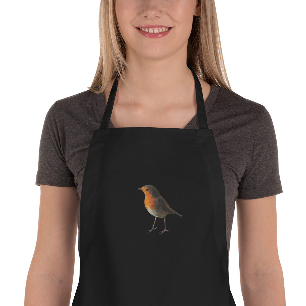 Apron embroidered with an English Robin