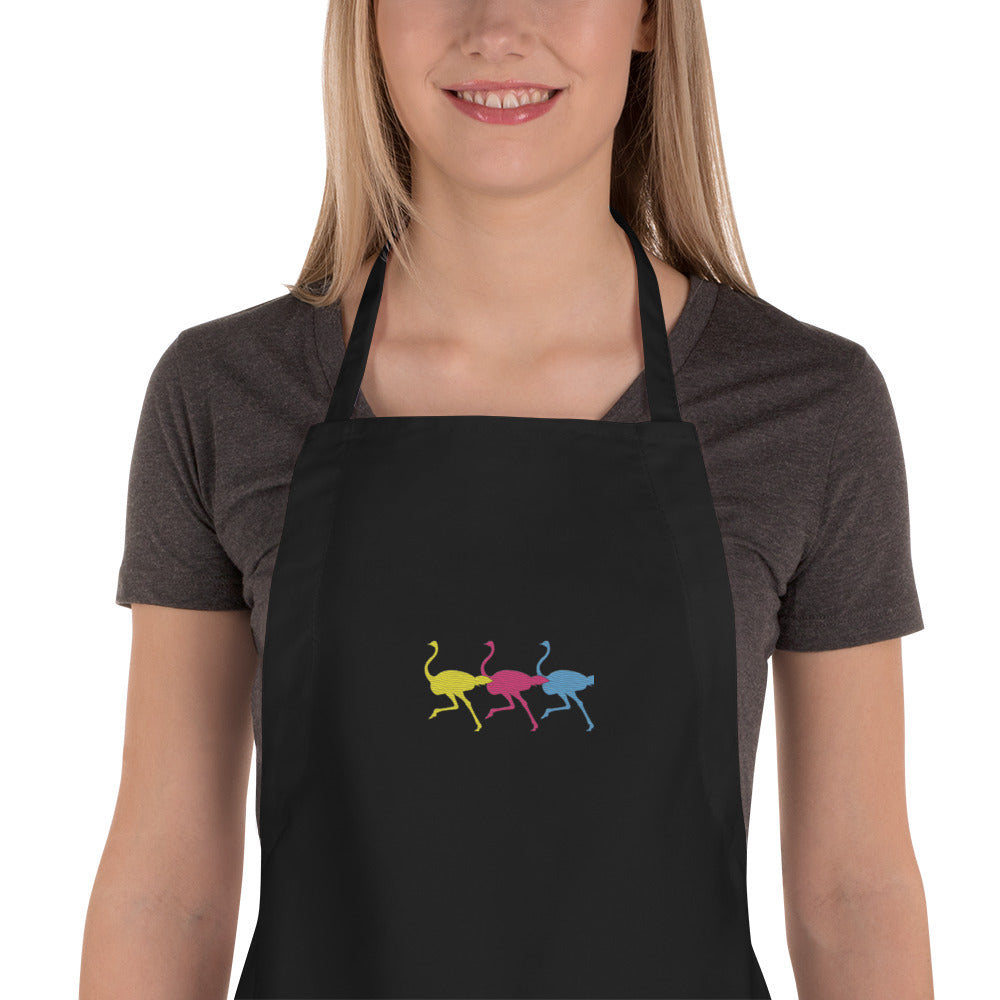 Apron embroidered with Coloured Running Ostriches