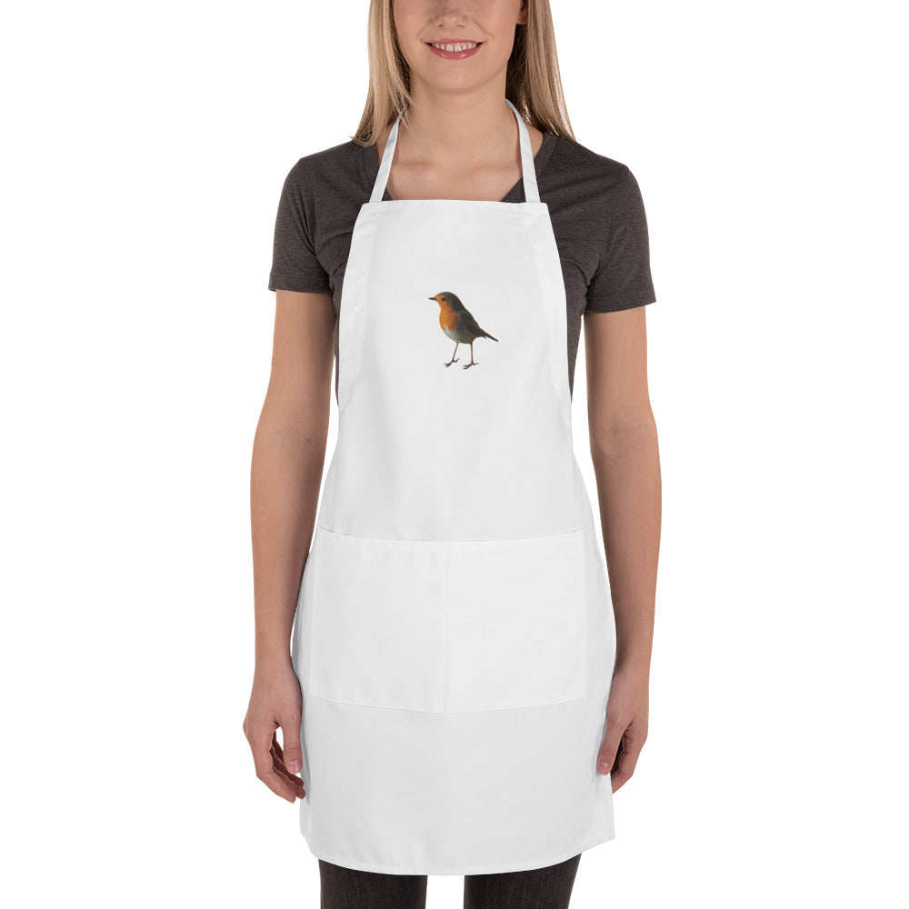 Apron embroidered with an English Robin