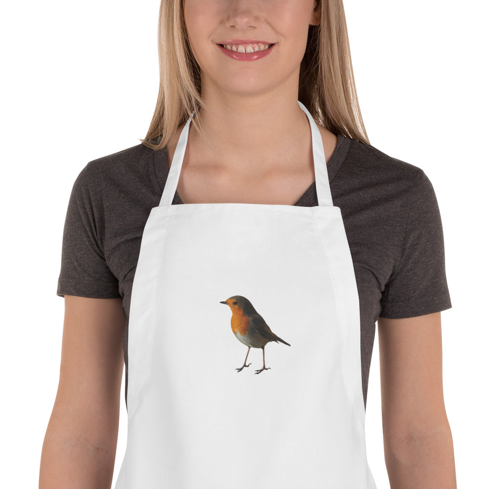 Apron embroidered with an English Robin