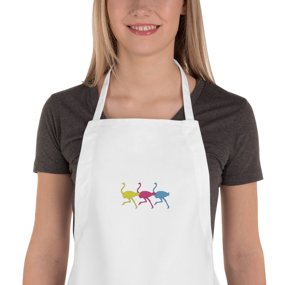 Apron embroidered with Coloured Running Ostriches