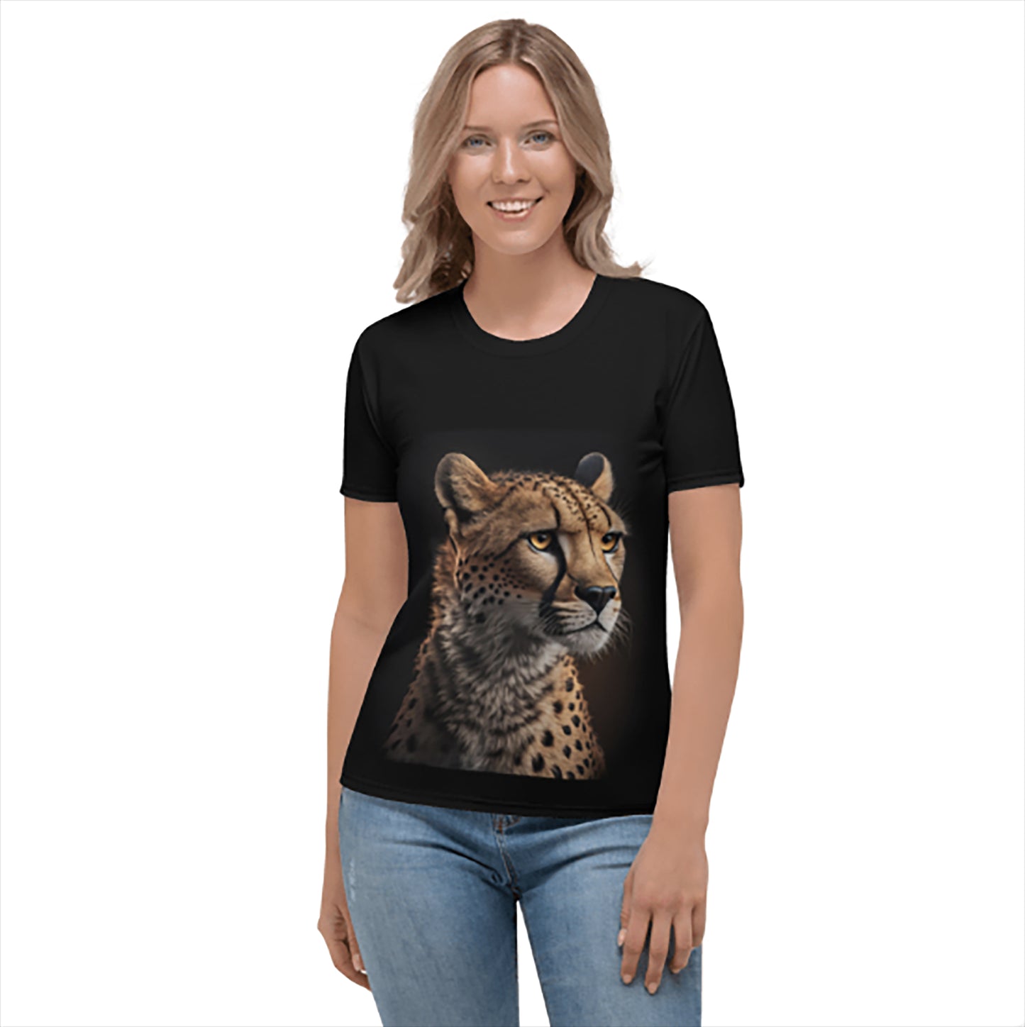 Womens T-Shirt with a portrait of a cheetah