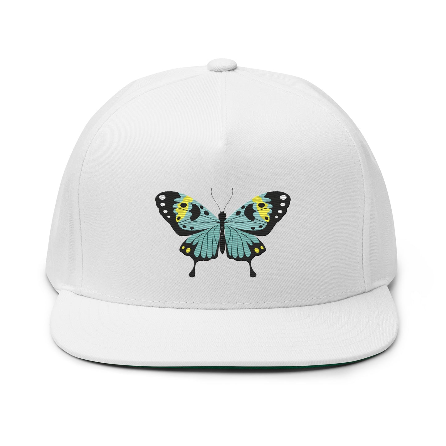 Flat Bill Cap embroidered with a butterfly