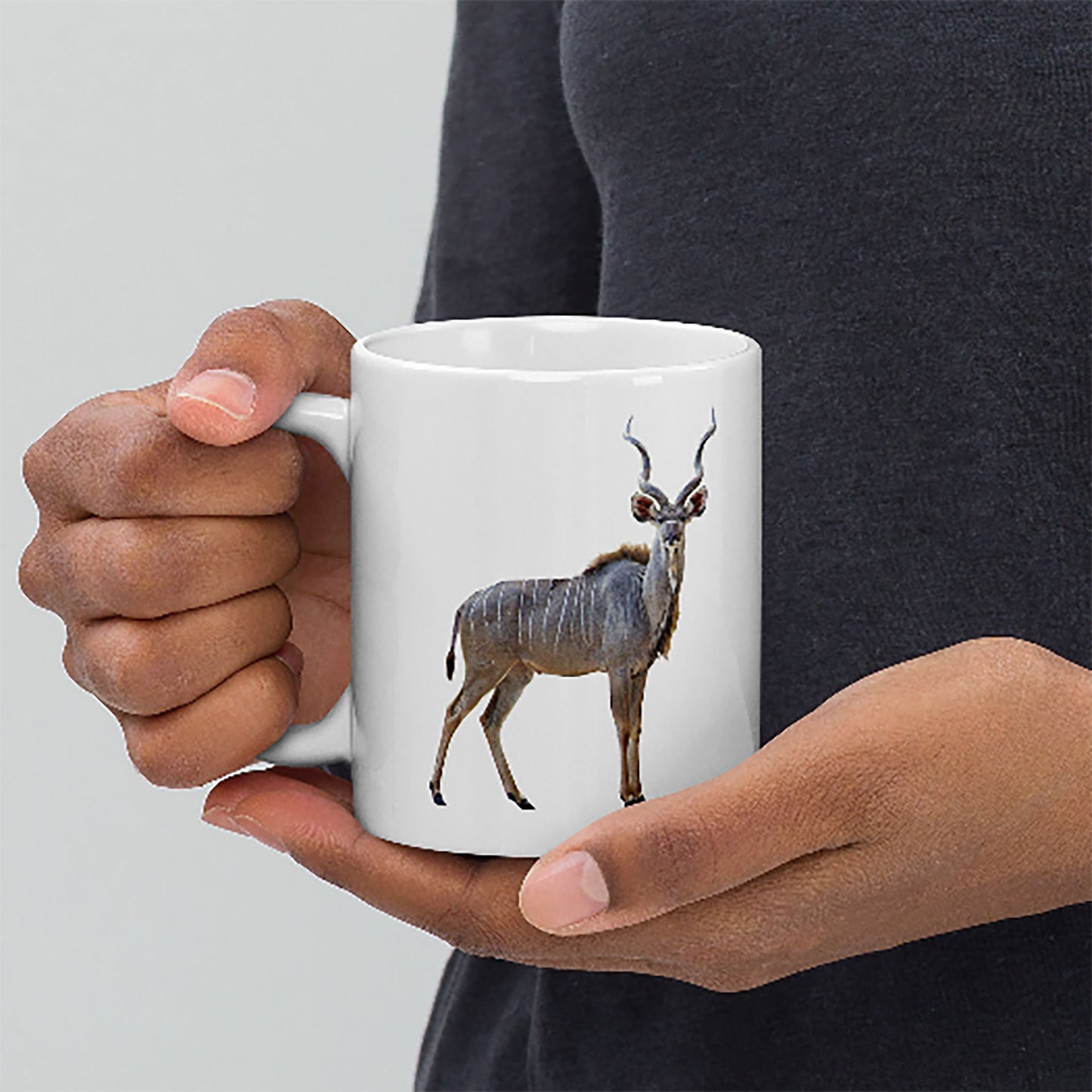 White Glossy Mug printed with a Kudu Bull