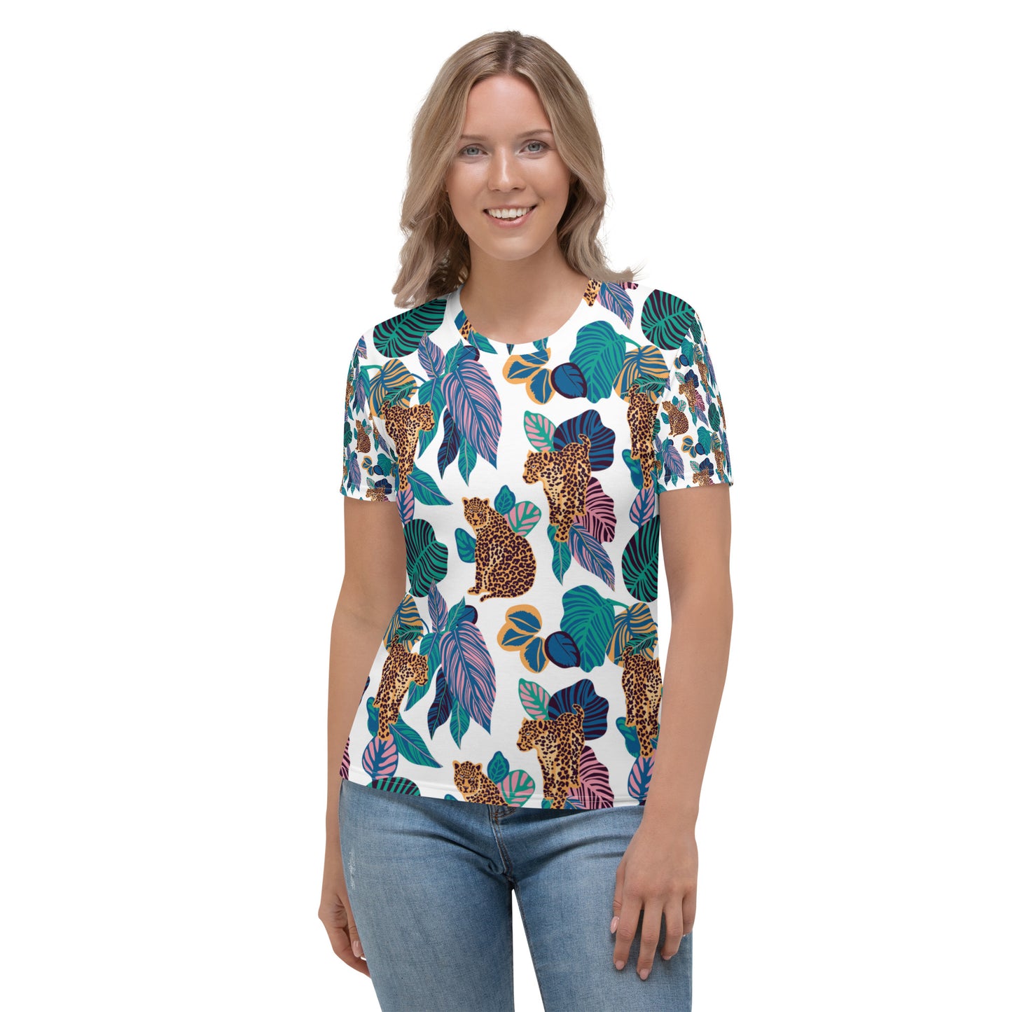 Womens T-Shirt Printed with the Leopard in the Forest Print