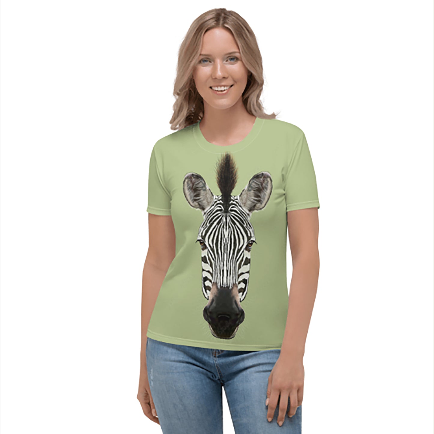 Womens T-Shirt Printed  with a portrait of a Zebra