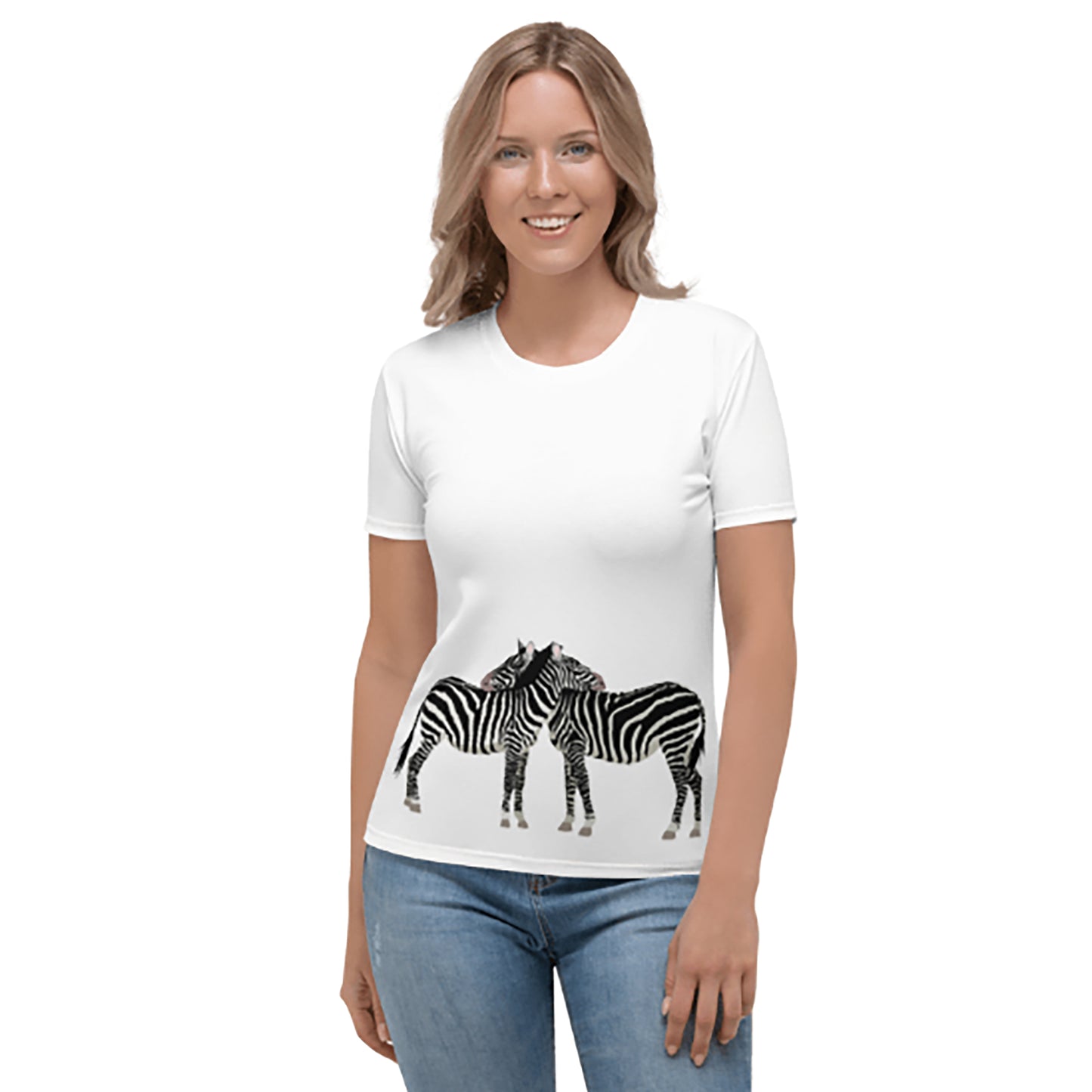 Womens T-Shirt Printed With A Pair of Zebras