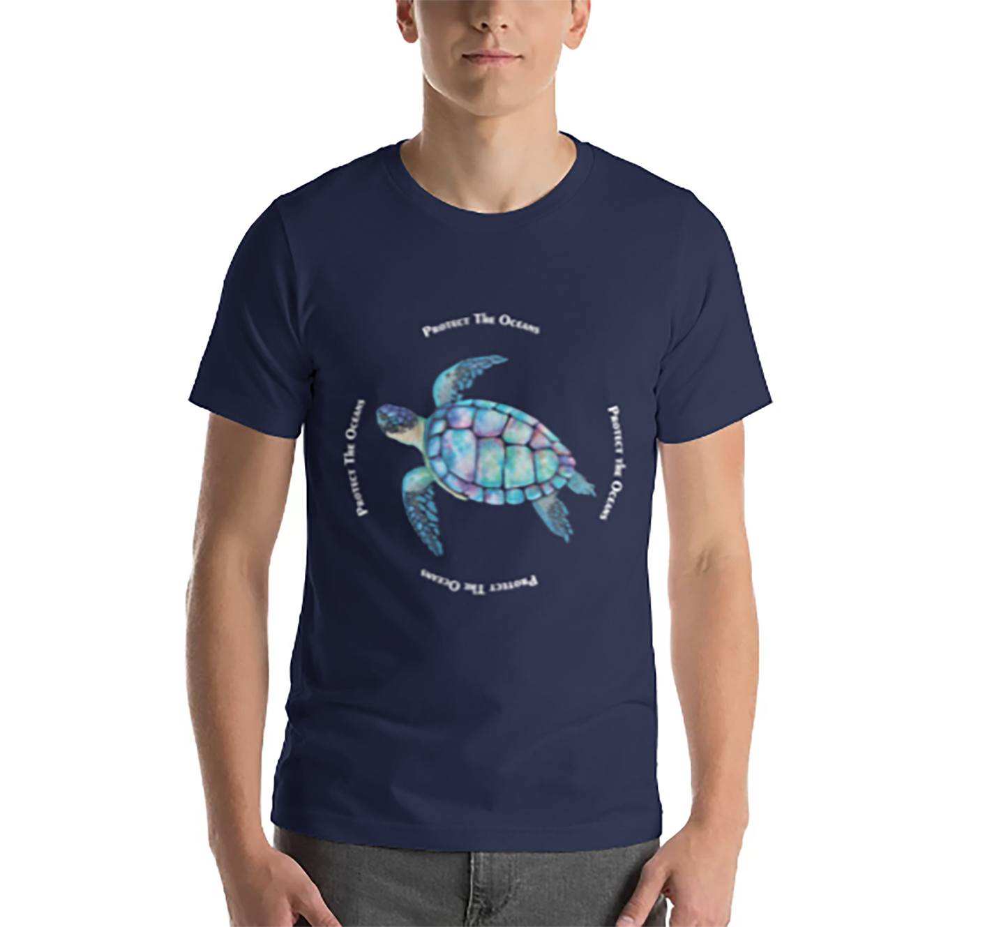 Women and Men's (Unisex)  T-Shirt Printed with a Turtle on Navy