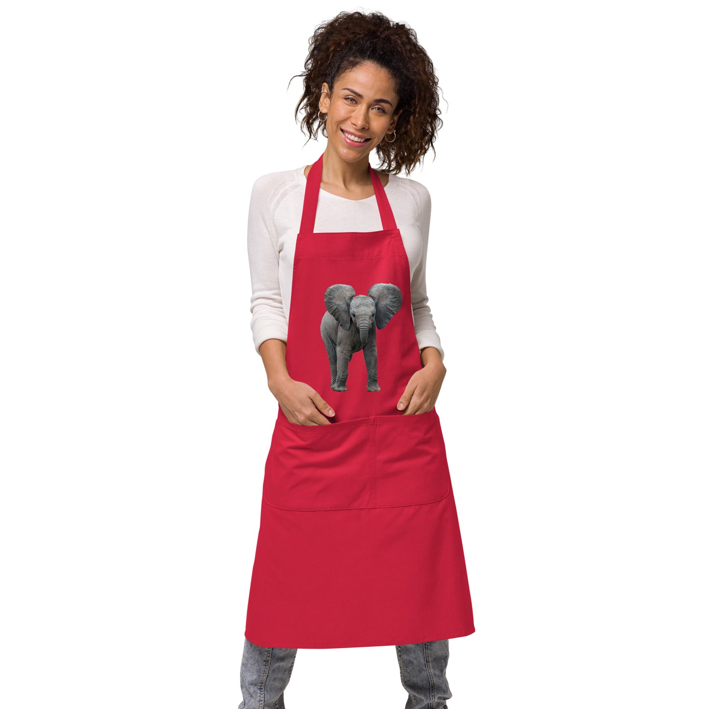 Organic Cotton Apron Printed with a Baby Elephant.